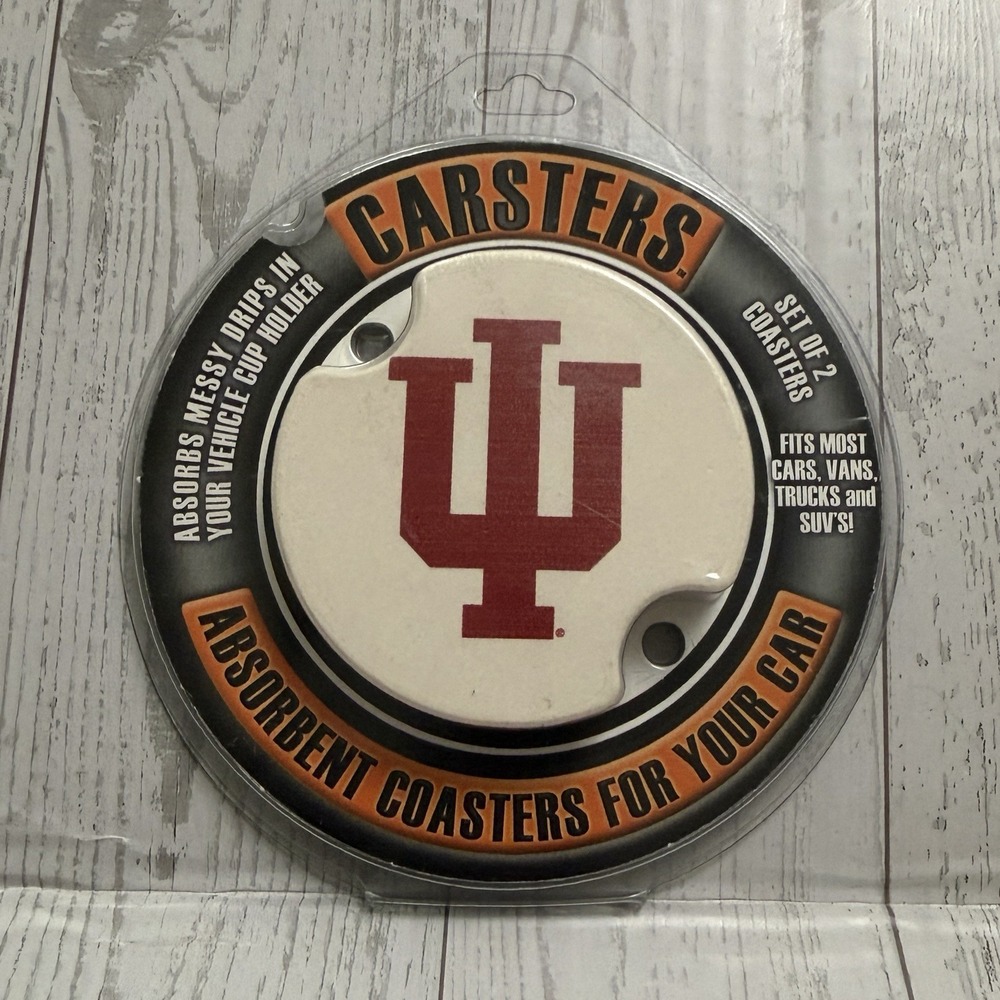 Indiana‎ University Hoosiers Logo Fan Set Of 2 Car Coasters Carsters